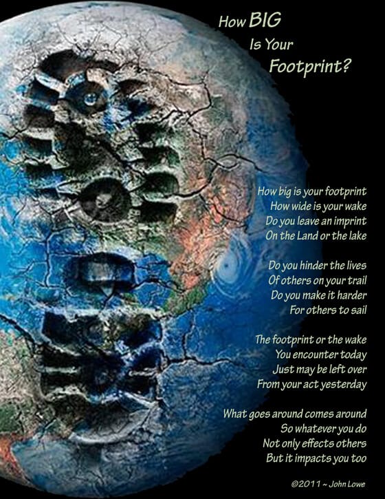 Large boot print superimposed on a picture of the Earth