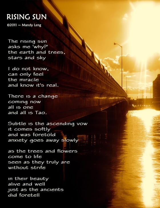 photo of a dark bridge and a big bright sun