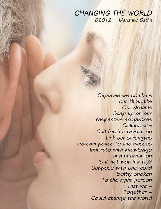 Woman whispering into a man's ear