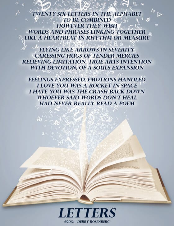 Shining book with letters floating up out of it