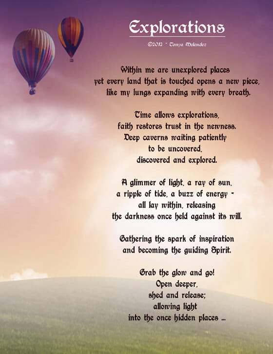 exploration, touch, breath, time, faith, newness, discover, light, sun, energy, releasing, inspiration, guiding spirit, open, Tonya Melendez
