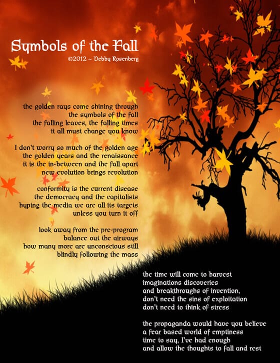 symbols, fall, leaves, renaissance, golden age, revolution, disease, democracy, balance, time, harvest, invention, fear, thoughts, Debby Rosenberg