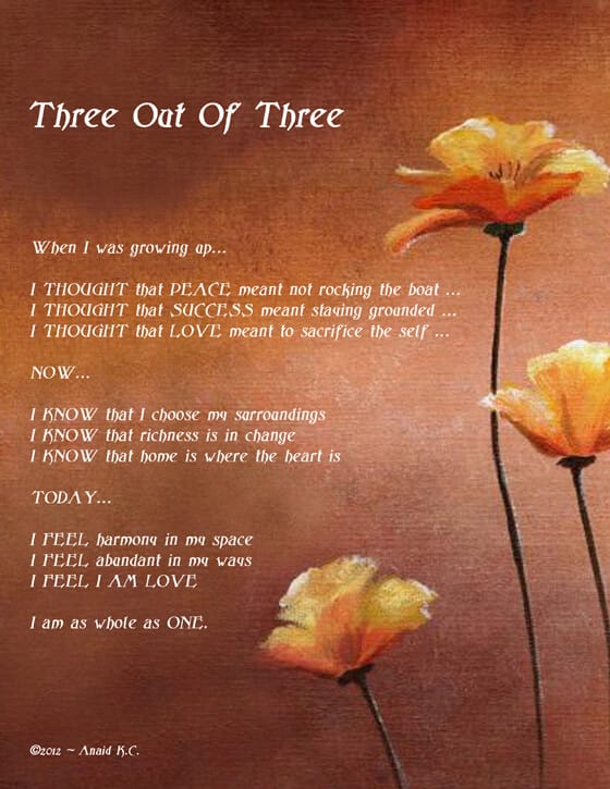 three, growth, peace, success, love, knowledge, harmony, abundance,, oneness, Anaid K.C.